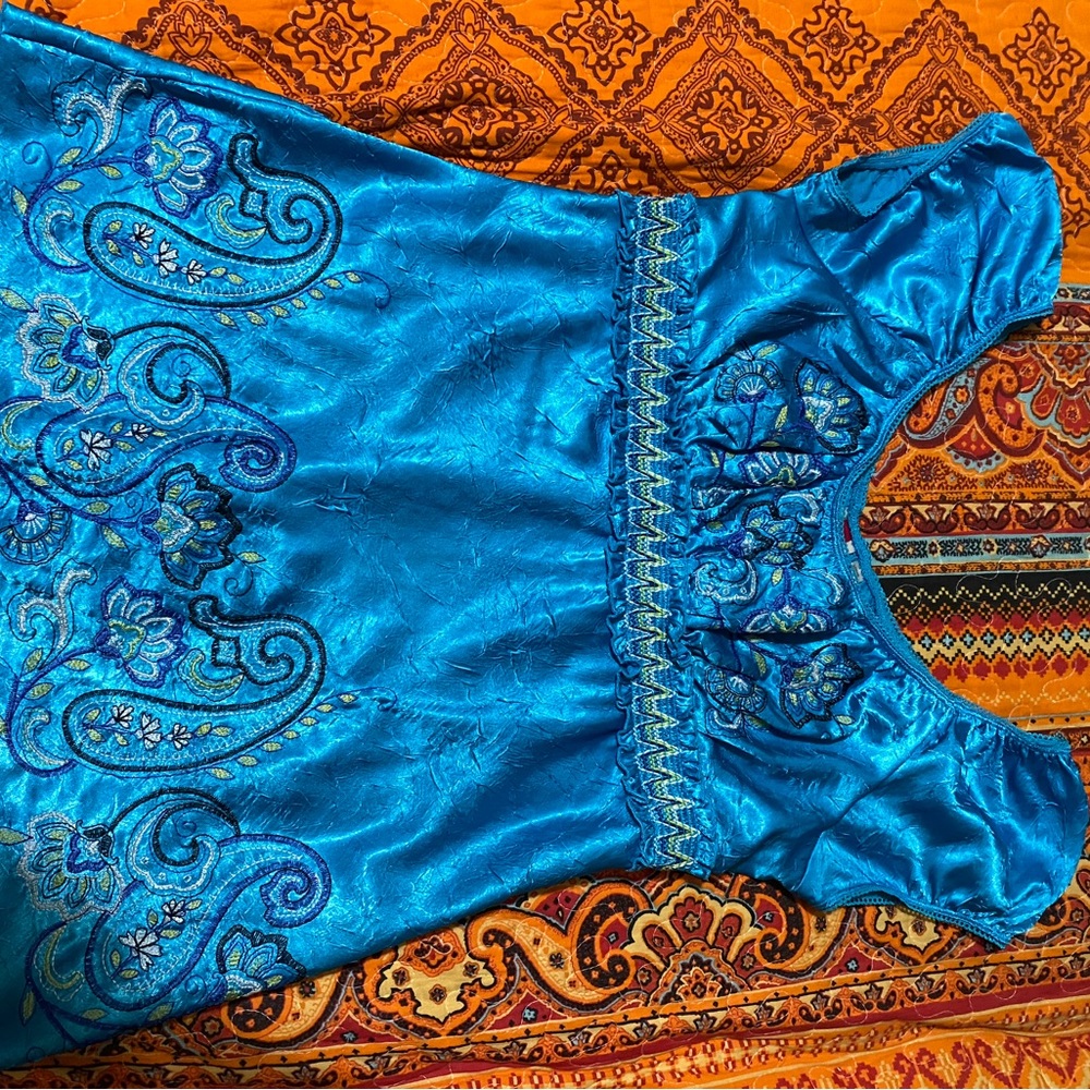 Vibrant Vintage Blue Embroidered Dress